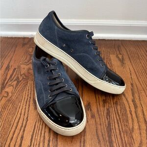 Lanvin Navy/Black Suede Patent Leather Cap Toe Sneakers men’s 8